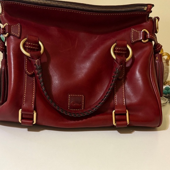 Dooney & Bourke flourintine satchel red leather 13 inches long 9 inch deep - Picture 1 of 10